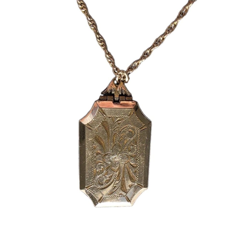 Vintage 1/20 12K Gold Filled Engraved Locket Necklace Floral GF Chain